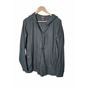 Outdoor Research Feedback Flannel Hoody Button Front Shirt Green Womens Size L